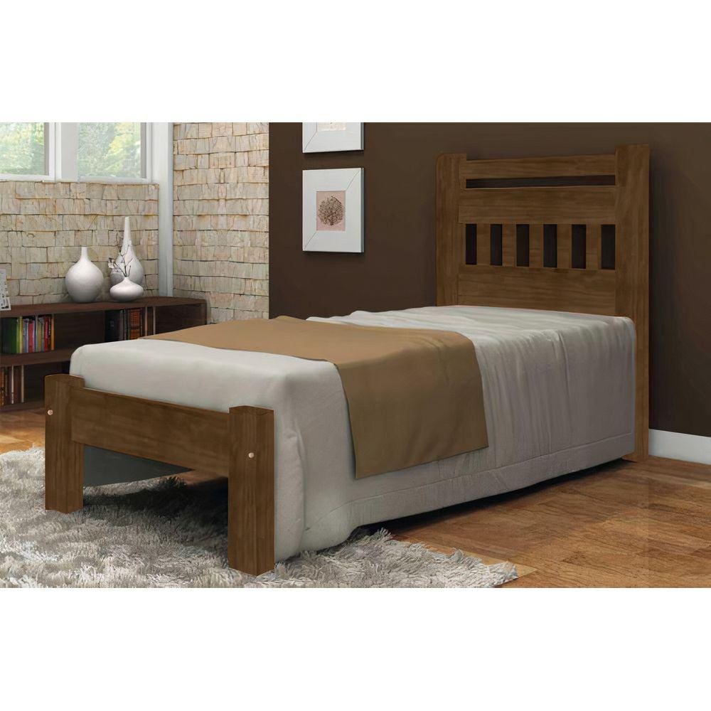 Cama de Solteiro Antares de Madeira Maciça Angelim Pedra/Tauari