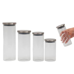 Kit pote de vidro tampa de inox redondo 5 tamanhos - Oikos