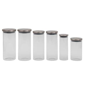 Kit pote de vidro com tampa de inox redondo 6 pçs - Oikos