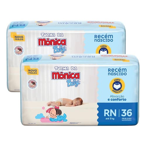 Kit 2 Fraldas Turma da Mônica Baby Jumbo RN com 36un cada