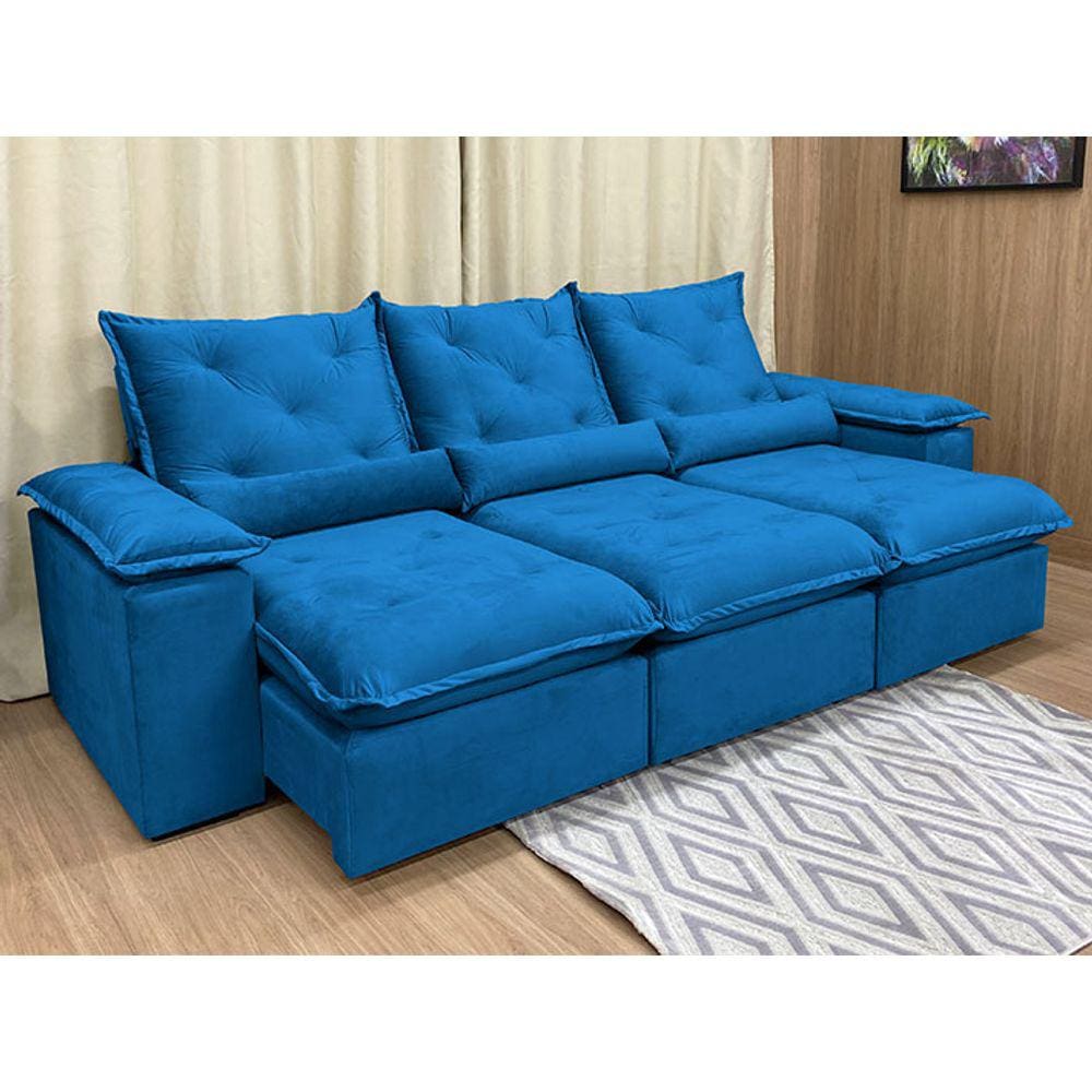Sofá Retrátil Reclinável 2,70 m Azul 506 Zuqui Plus