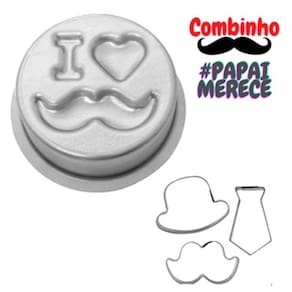 Combinho Papai - Forma Para Bolo Papai 14,3cm X 4,8cm + kit Cortadores inox (chapéu, bigode e gravata)