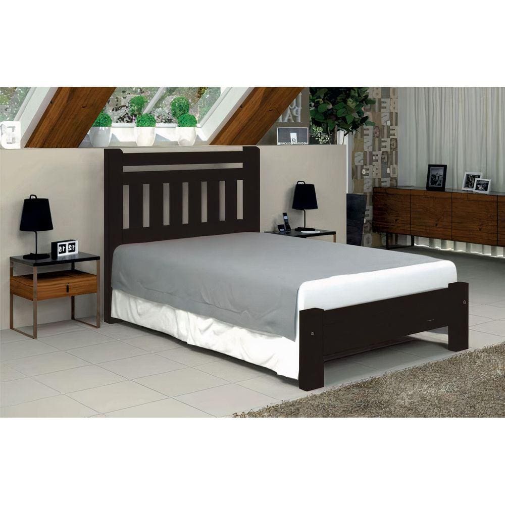 Cama de Casal Bari de Madeira Maciça Angelim Pedra/Tauari
