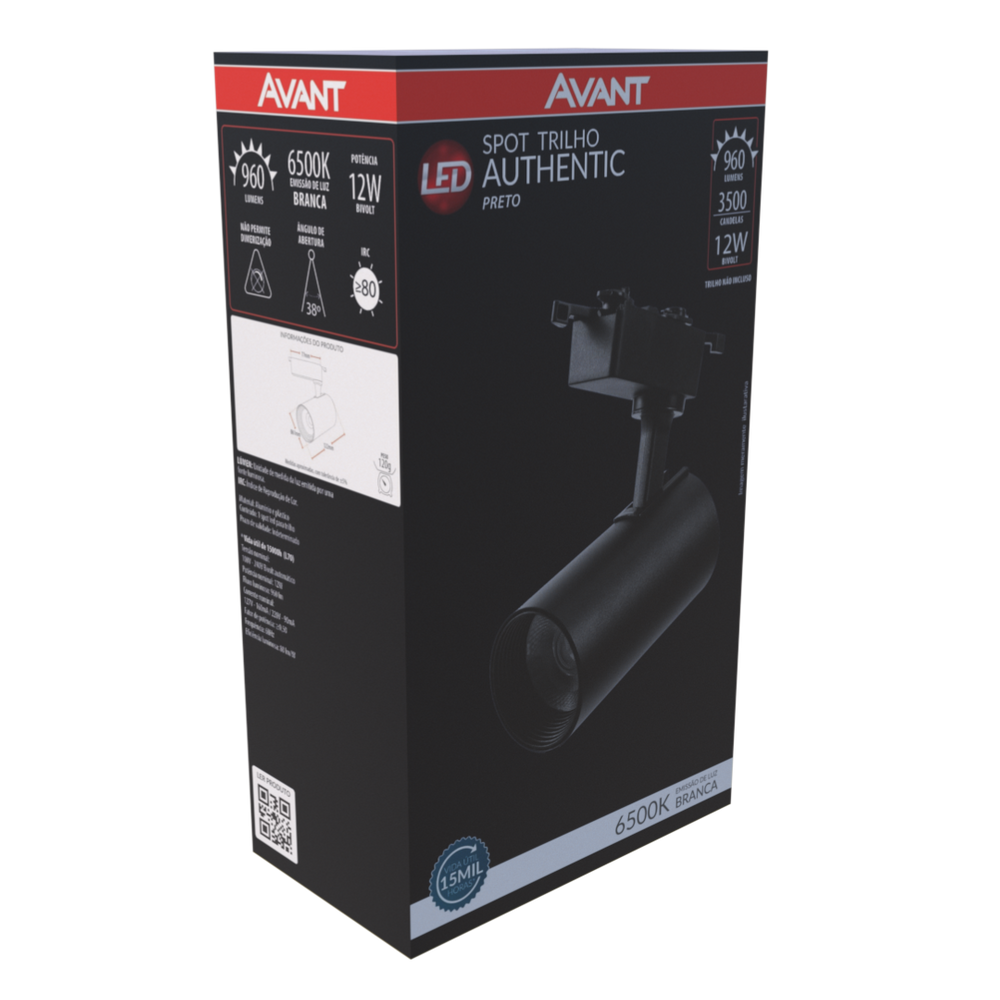 Spot p/ Trilho Authentic Preto 12W