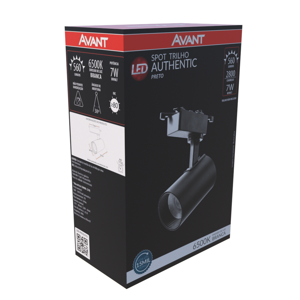 Spot p/ Trilho Authentic Preto 7W