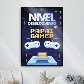 Quadro Decorativo Papai Gamer 24x18cm - Moldura De Madeira