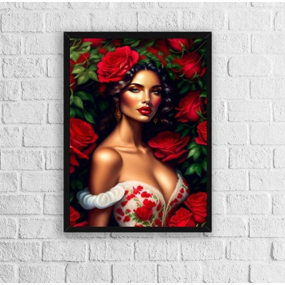 Quadro Decorativo Pombagira Rosa 33x24cm - Vidro Preta