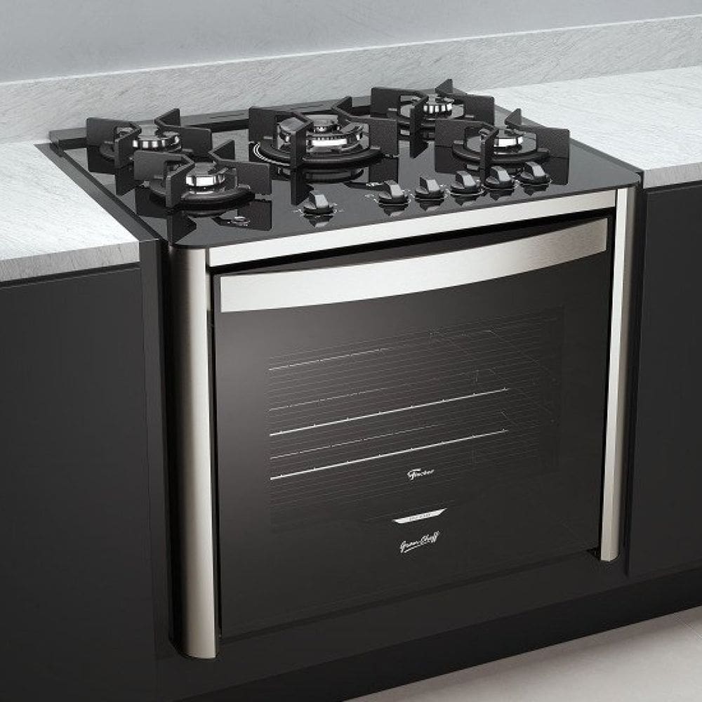 Fogão de Embutir à Gás 5 Bocas Tripla Chama com Dourador Gran Cheff 220v Fischer Preto