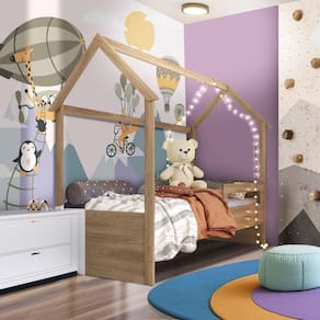 Cama Infantil Com Colchão Solteiro Casinha Aveiro Oak Carrossel Shop JM