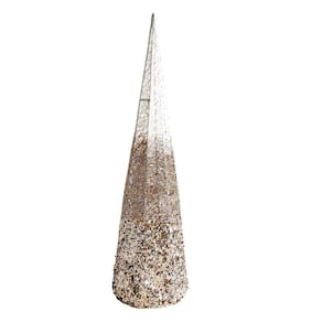 Árvore Cone Cotton Aramado Luxo Decorado Mescla Dourado e Champanhe 50cm - Magizi