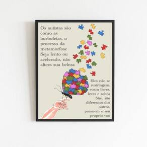 Quadro Conscientização Do Autismo 45X34Cm - Com Vidro Preta