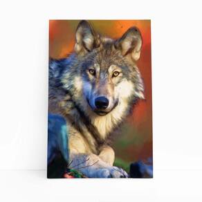 Lobo Animais Fotografia Arte Aquarela Quadro Canvas 60X40Cm