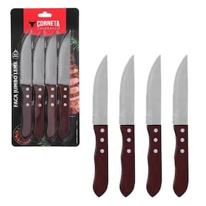 Faca Jumbo Para Churrasco De Inox Com Cabo De Madeira 4 Pçs