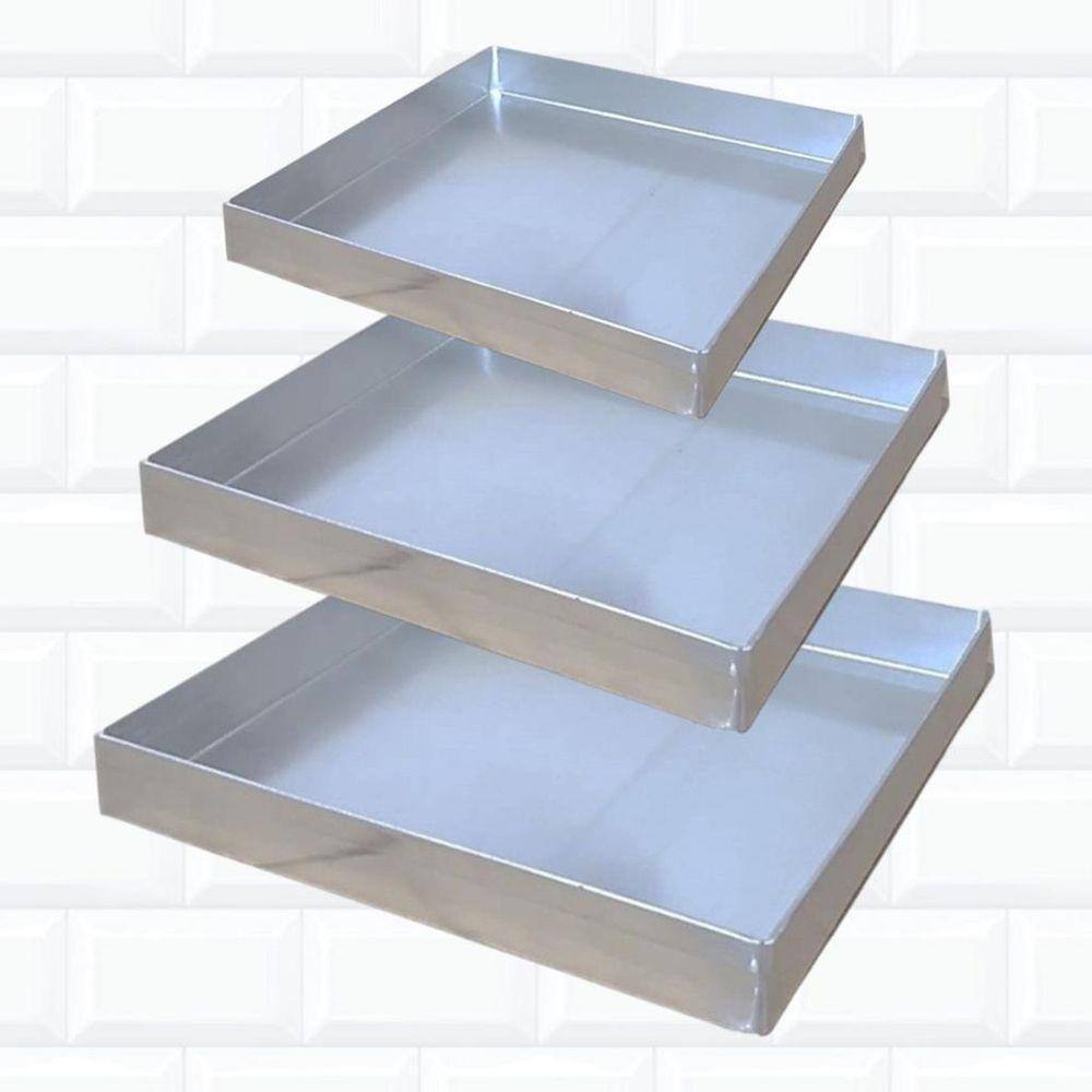 Kit 3 Formas De Brownie 25-30-35 Cm Assadeira Alumínio