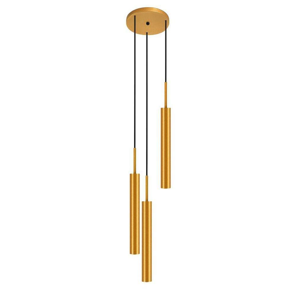 Luminária De Teto Pendente Tubo Triplo Sala Lavabo Dourado
