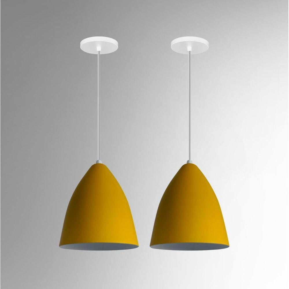 Kit 2 Lustres Pendentes Estilo Vegas Vintage Amarelo Com Branco