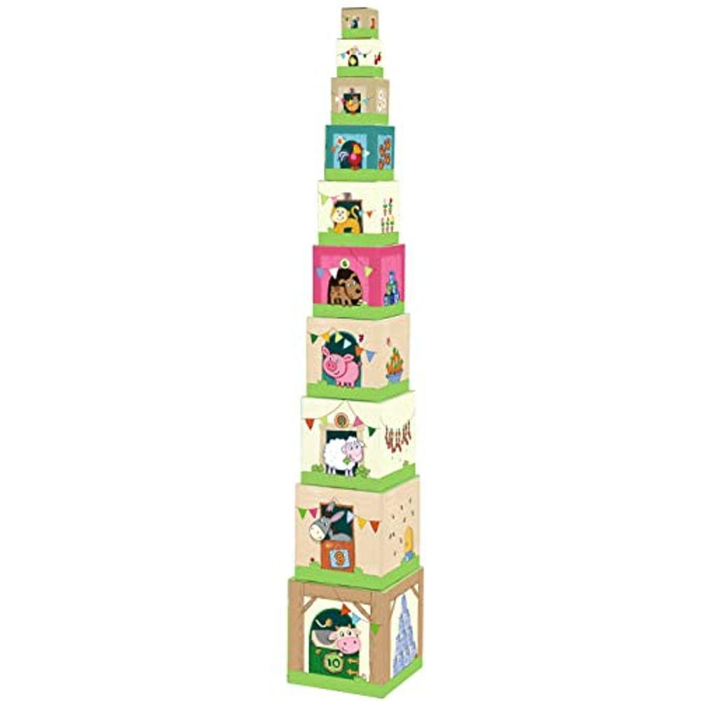 HABA On the Farm Robusto Papelão Nesting & Stacking Cubes - Reforçando os Números 1 a 10
