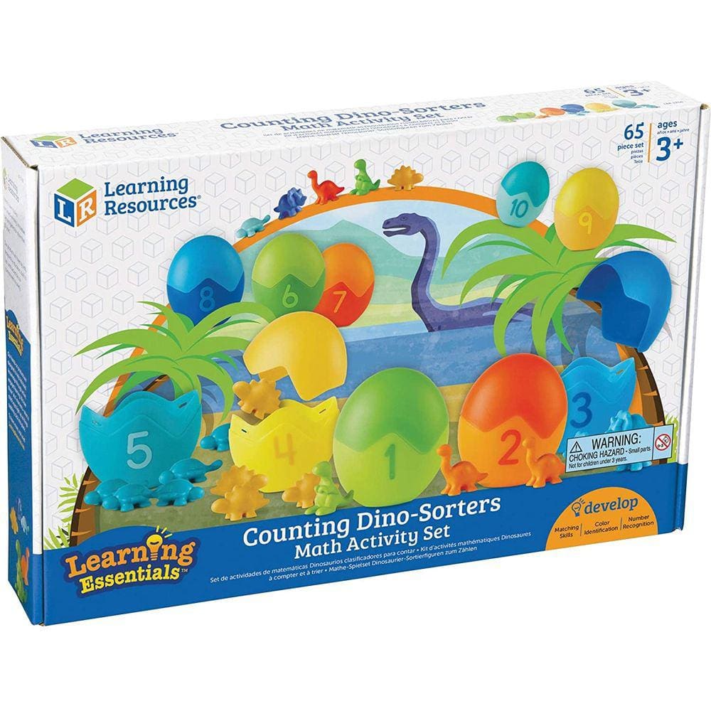 Recursos de aprendizagem contando dino-sorters conjunto de atividades matemáticas, brinquedo de classificação de dinossauros, 65 peças, idades 3+