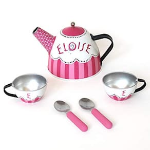 YOTTOY Eloise Collection | 12 peças kids tin tea set brinquedo com ilustrações & sturdy carrying case