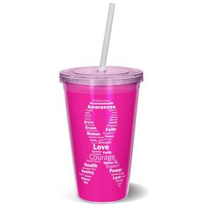 Copo Canudo 600ml - Outubro Rosa - Laço Palavras
