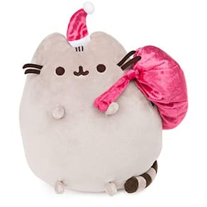 GUND Santa Claws Pusheen Holiday Pelúcia Gato Animal Recheado, Cinza e Rosa, 9,5"