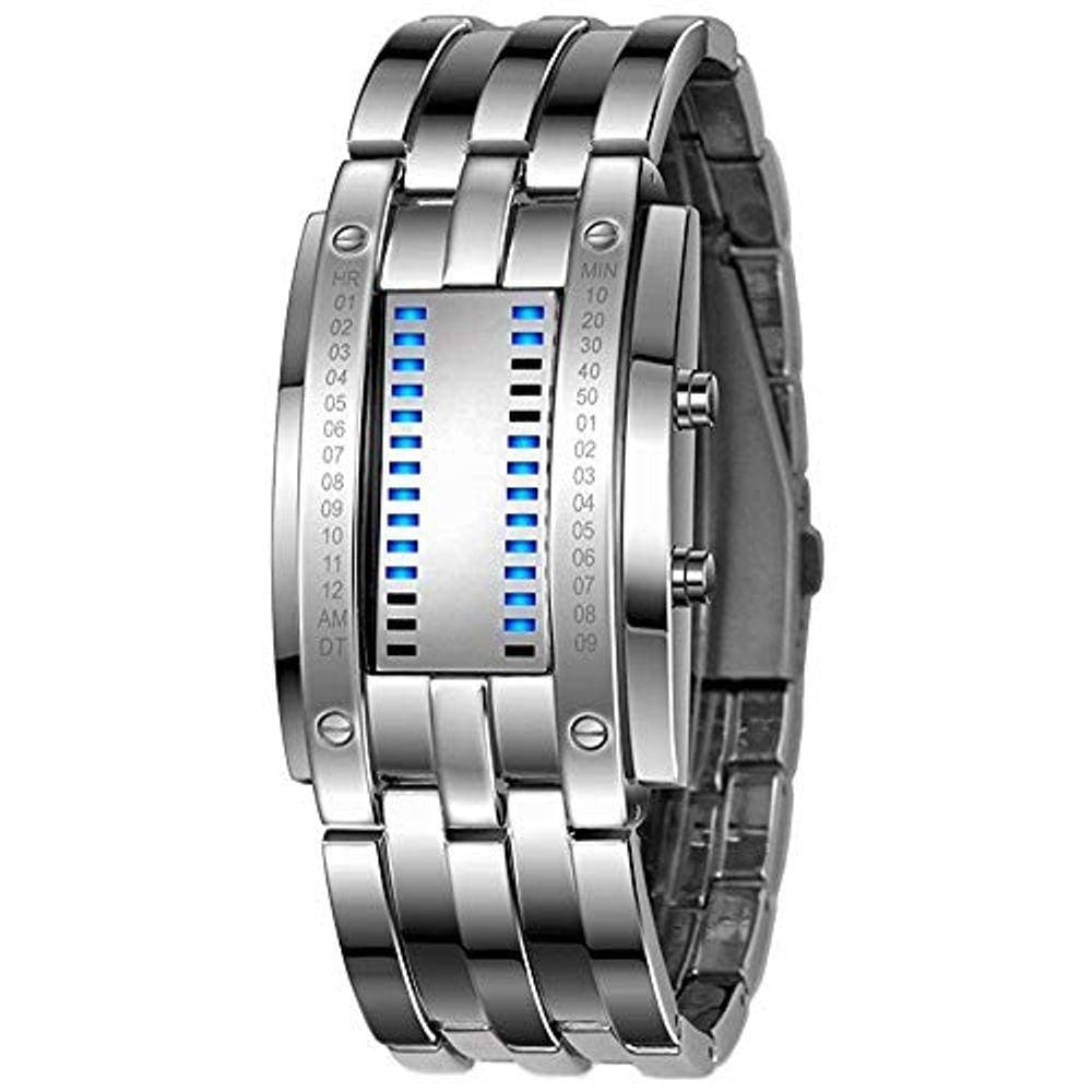 Relógios de pulso relógio digital LED masculino Moda clássica relógios de aço inoxidável à prova d`água pretos (prata)