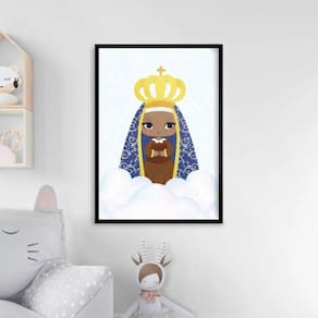 Quadro Nossa Senhora Aparecida Baby Azul 45x34cm Vidro Preta