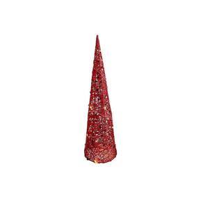 Árvore Cone Cotton Glitter Vermelho Iluminada Fio de Fada LED 10 Lâmpadas à Pilha 40cm - Magizi