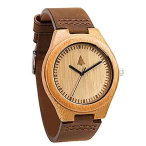 Relógio de bambu de madeira treehut com genuíno de cinta de couro quartzo analógico com qua.