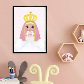 Quadro Nossa Senhora Aparecida Baby Rosa 45X34Cm Preta