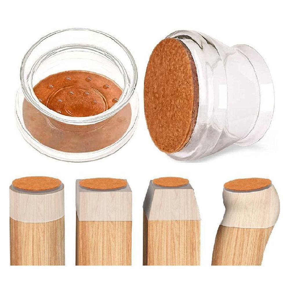 Kit 8 Ponteira Transparente Com Feltro Pé Perna Mesa Cadeira