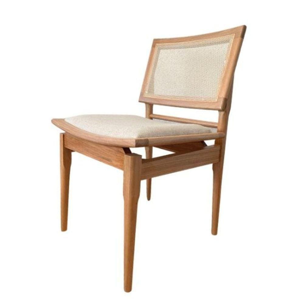 Cadeira Madeira Maciça Estofada Linho Encosto Em Tela