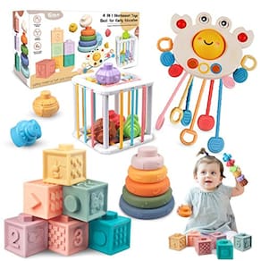 Plunack 4 em 1 brinquedos do bebê 6 a 12-18 meses, puxar barbante bab