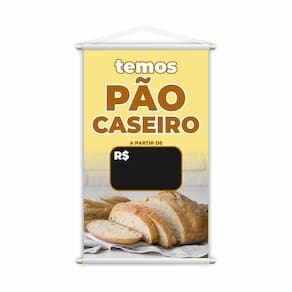 Banner Temos Pão Caseiro Padaria Preço Fundo Preto 80X50Cm