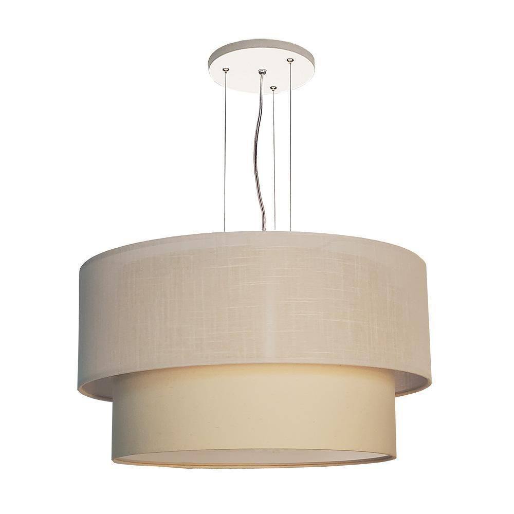 Luminária De Teto Pendente Cúpula Dupla Linho Pérola 50X25