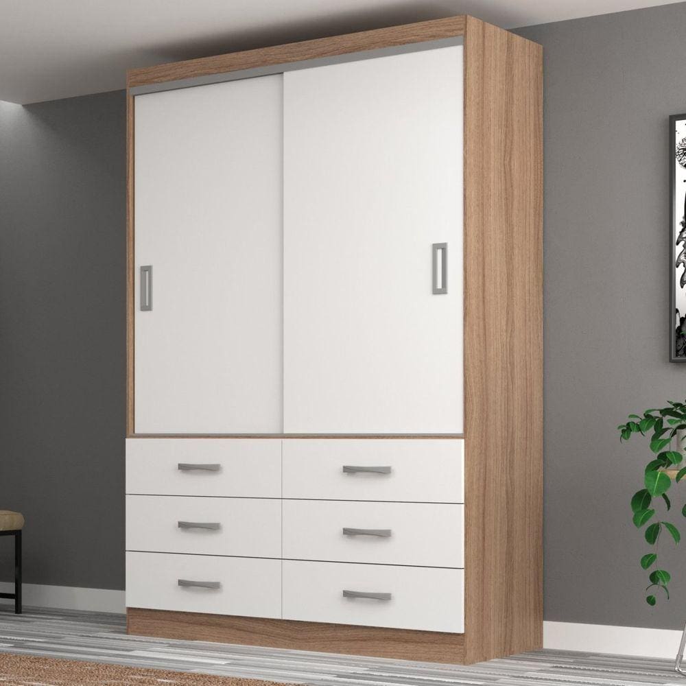 Guarda Roupa Casal 2 Portas de Correr 6 Gavetas Veneza Premium Yescasa Demolição/Branco
