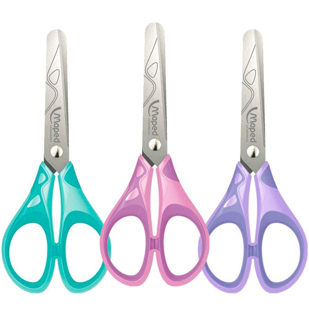 Kit 03 Tesoura Escolar 13cm Essentials Soft Cores Pastel Maped