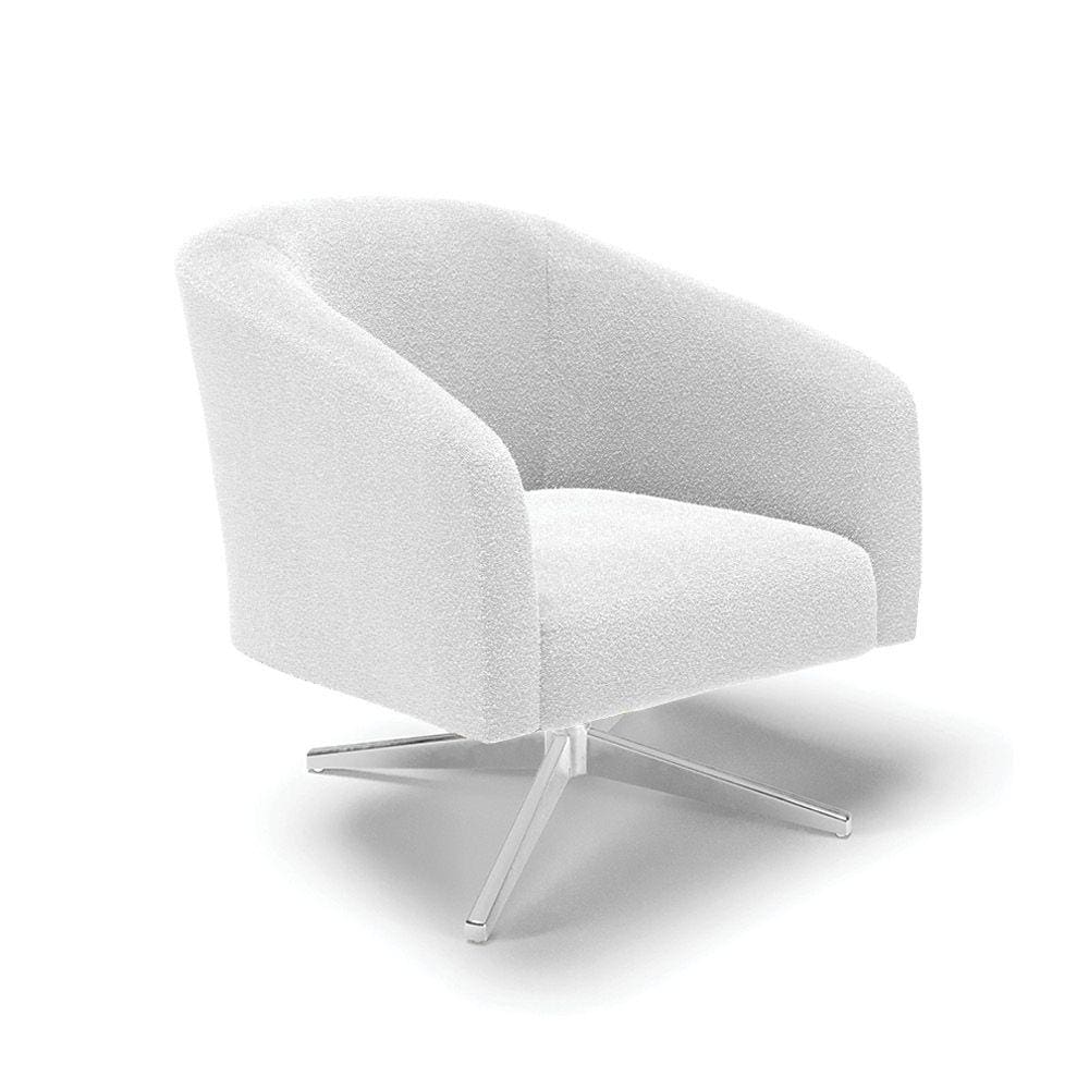 Poltrona Giratória Stella Bouclê Off White Base Cromada - D`Rossi