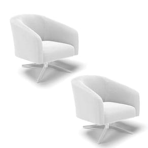 Kit 2 Poltronas Giratória Stella Bouclê Off White Base Cromada - D`Rossi