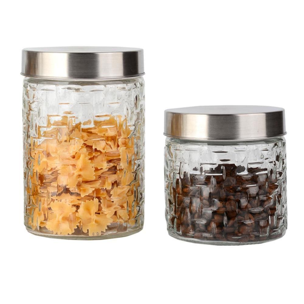 Kit 2 Potes Vidro Rattan Tampa Inox 800 E 1200Ml Class Home