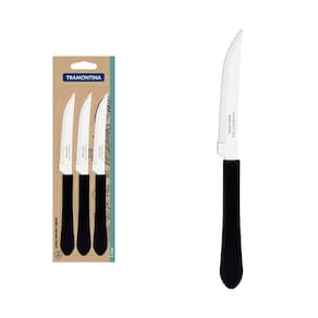 Conjunto De Facas Para Churrasco Tramontina Leme Com Lâminas Em Aço Inox E Cabos De Polipropileno Preto 3 Peças