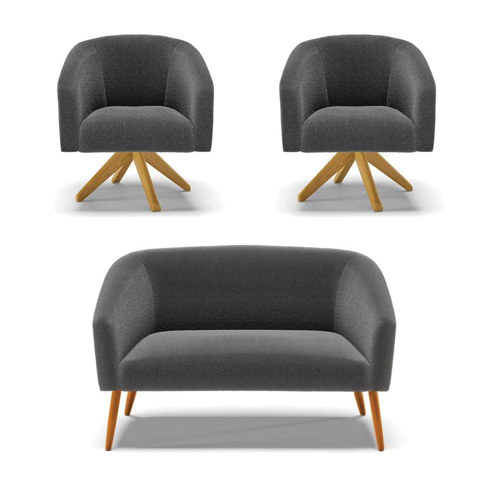 Kit 1 Sofá Namoradeira e 2 Poltronas Stella Bouclê Base de Madeira MA30 - D`Rossi