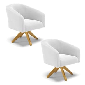 Kit 2 Poltronas Giratória Stella Bouclê Off White Base de Madeira MA30 - D`Rossi