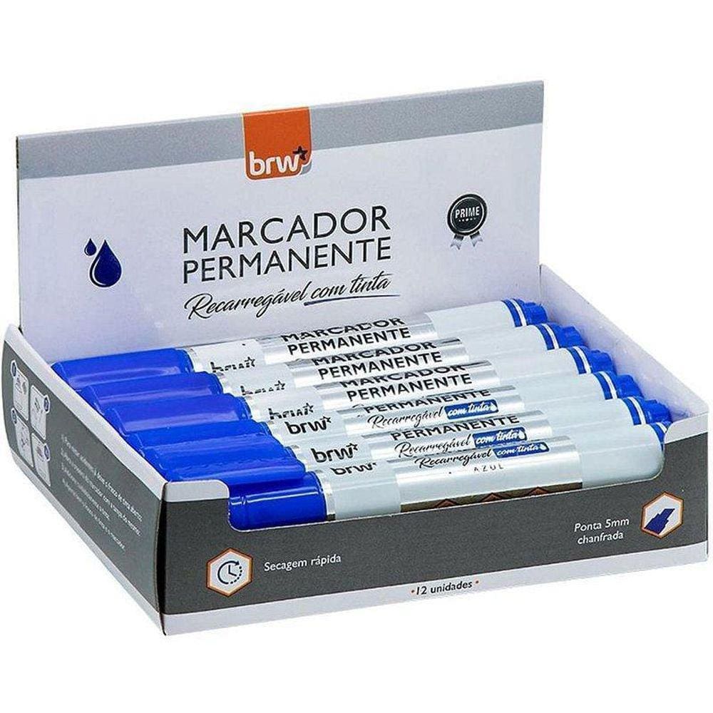 Pincel Marcador Perman Linha Prime Recarregável Azul Cx C/12