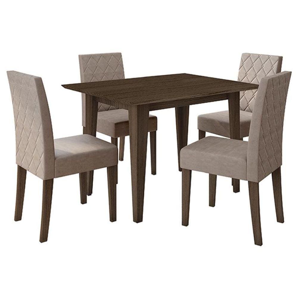 Mesa de Jantar 120cm Kate Amêndoa com 4 Cadeiras Jade Bordada Amêndoa Cappuccino - Poliman