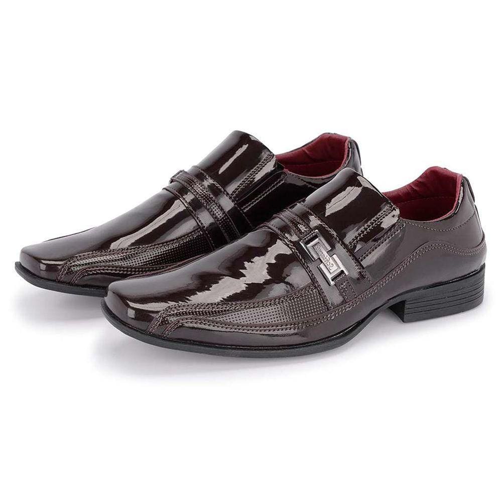 Sapato Social Masculino Side Gore Formal Sem Cadarço Com Fivela Fixa Texturizado Envernizado