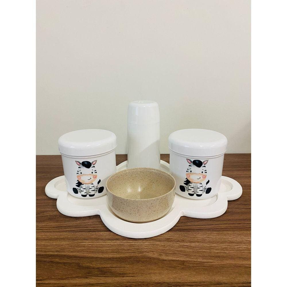 Kit Higiene Zebrinha Madeira + Garrafa Térmica