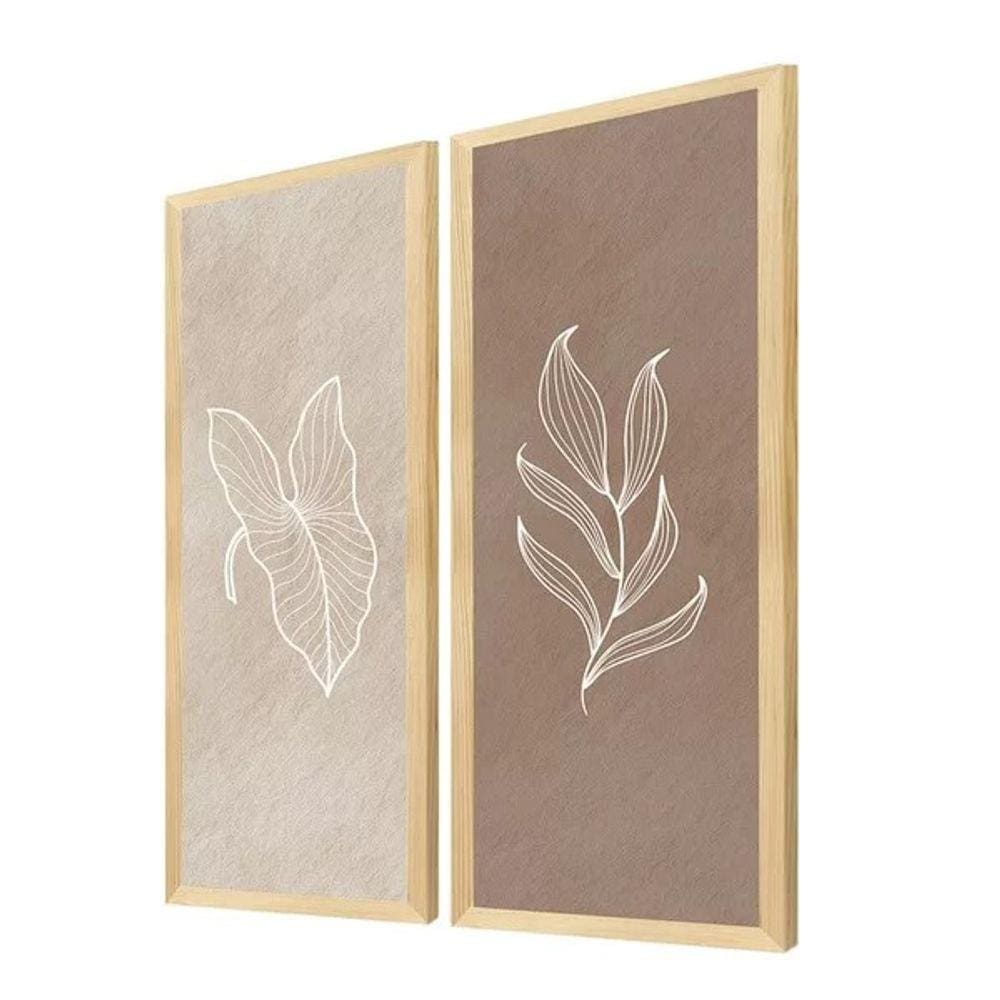 Kit 2 Quadros Boho Folhagens Minimalista Marrom Terracota