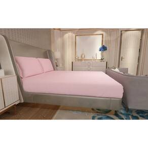 Jogo de Lençol Zono Enxovais Cama Queen 3 Peças Malha 100% Algodão Rosa Claro