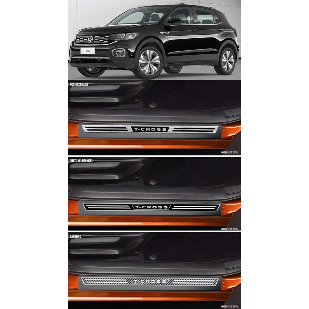 Jogo Soleira Premium Elegance Vw T-Cross 2019 2020 - 4 Portas ( Vinil + Resinada 8 Peças )